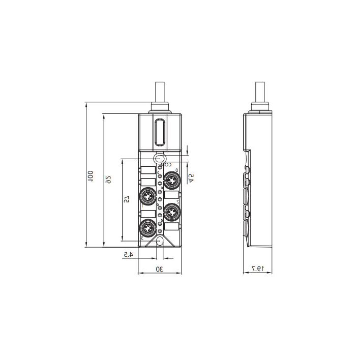 M8接线盒-双通道- NPN型 - 4端口-一体化-带LED - PVC非柔性电缆-灰色护套- 23N461-XXX