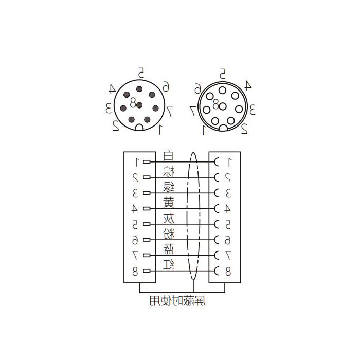 M8 8Pin, female straight turn male straight, double end precast PUR flexible cable, shielded, black sheath, 63DA81-XXX